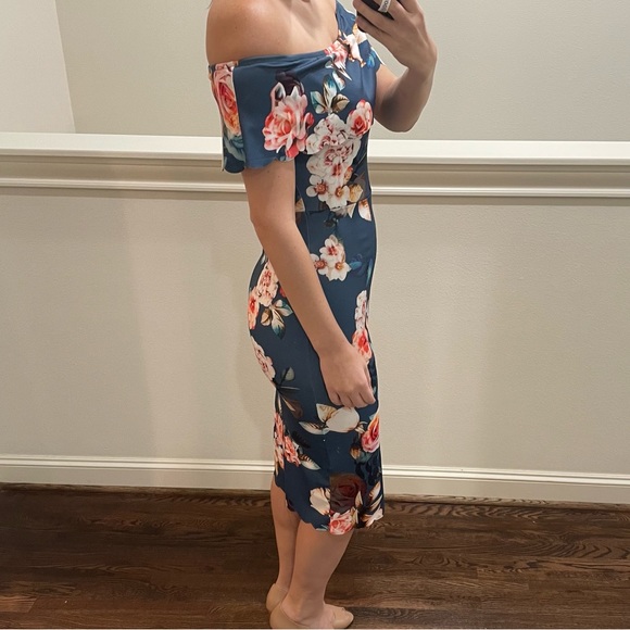 Women's Floral Pencil Dress, Blue, M - Picture 6 of 8